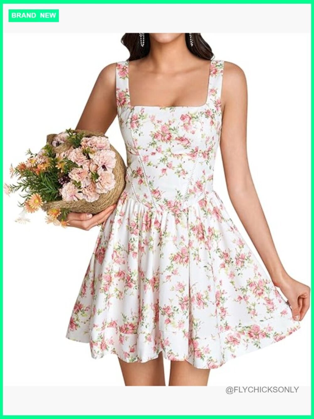 Floral Corset Mini Dress Square Neck Flowy A Line Graduation Dress